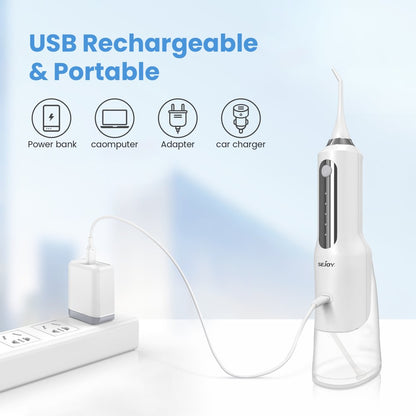 Sejoy Cordless Water Flosser Dental Teeth Cleaner, Professional 270ML Tank USB Rechargeable Dental Oral Irrigator for Home and Travel, 5 Modes 5 Jet Tips, IPX7 Waterproof, Easy-to-Clean,White