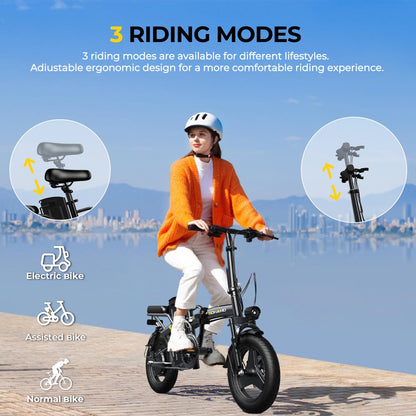 SOHAMO A2 Folding Electric Bike for Adults and Teens, 400W Motor Mini E-Bike 48V 12Ah Removable Battery 20 mph City Commuter Bike, Full Suspension