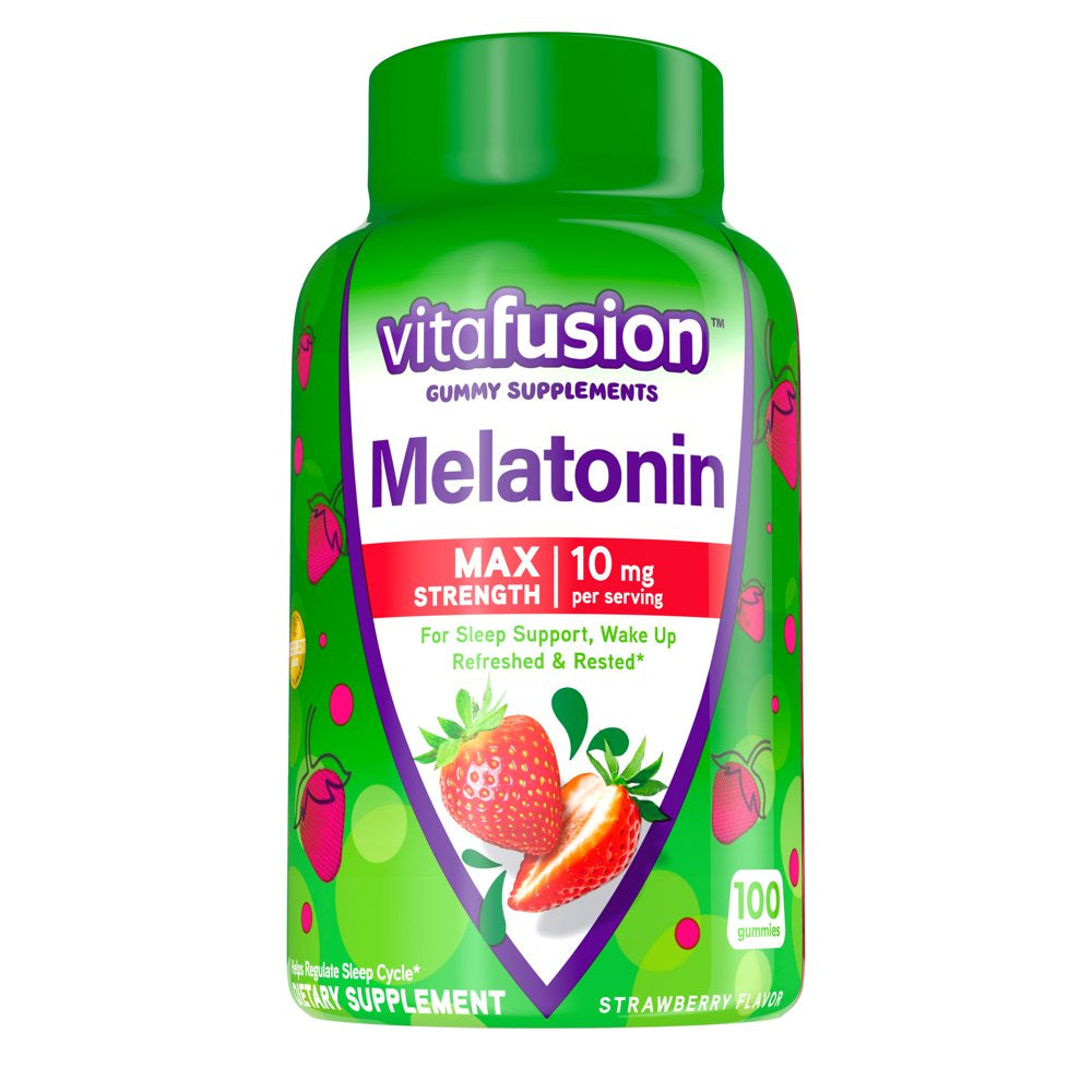 vitafusion Max Strength Melatonin Gummy Supplements, Strawberry Sleep Supplements, 100 Ct