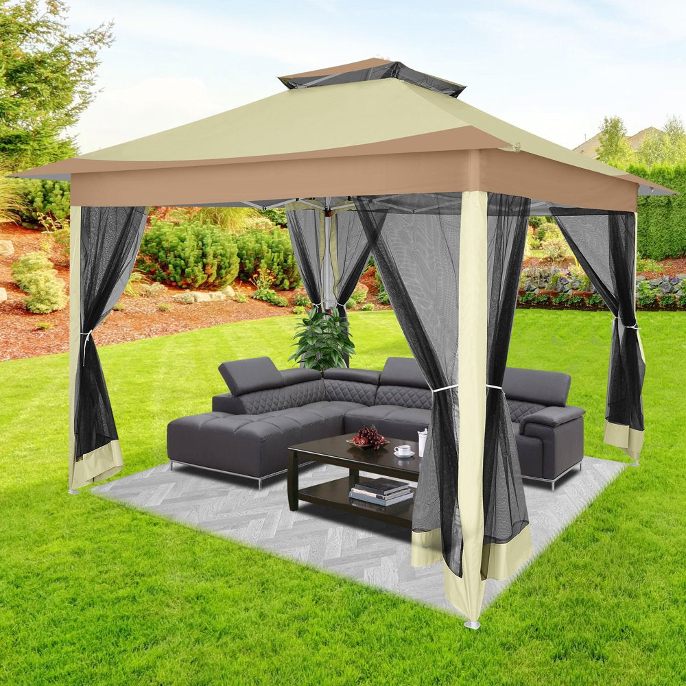 SANOPY 12x12FT Outdoor Gazebo Pop Up Gazebo with Mosquito Netting, Instant Patio Canopy Tent for Shade and Rain, 2 Tiered Vente Gazebo Canopy UPF 50+ for Garden Backyard with Carry Bag&4 Sandbags