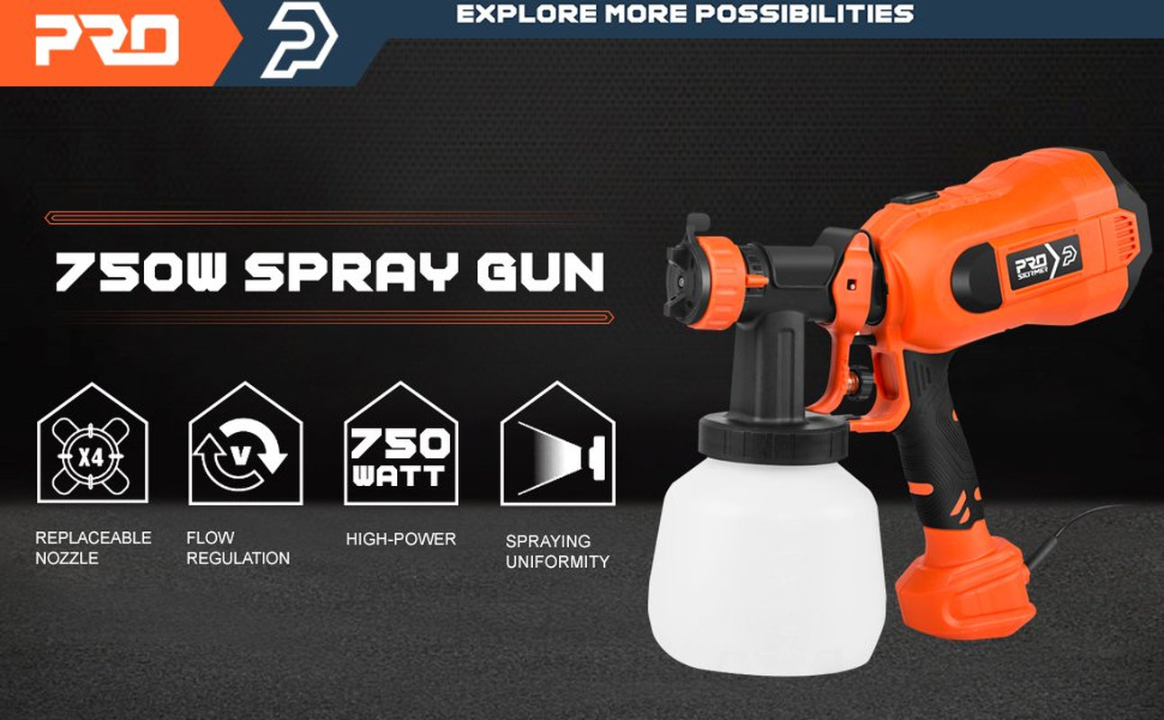 750W Spray Gun, 4 Nozzles High Power HVLP Paint Sprayer, 1200ml Container, Easy Spraying and Cleaning for DIY/Home improvement/Wall Painting by PROSTORMER