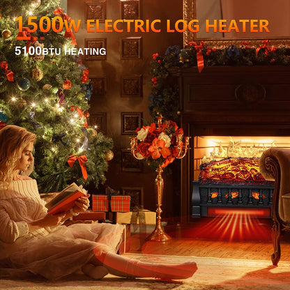 Auseo Electric Fireplace Log Set Heater 21IN, Remote Control, Flame Brightness Adjustable, Realistic Ember Bed