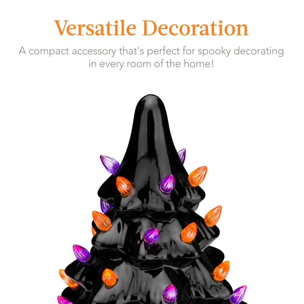  15in Pre-Lit Ceramic Tabletop Halloween Tree, Holiday Decoration w/ Orange & Purple Bulb Lights