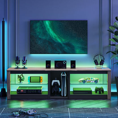 Bestier TV Stand for Tvs up to 70 Inch with LED Lights Entertainment Center for PS5 Walnut