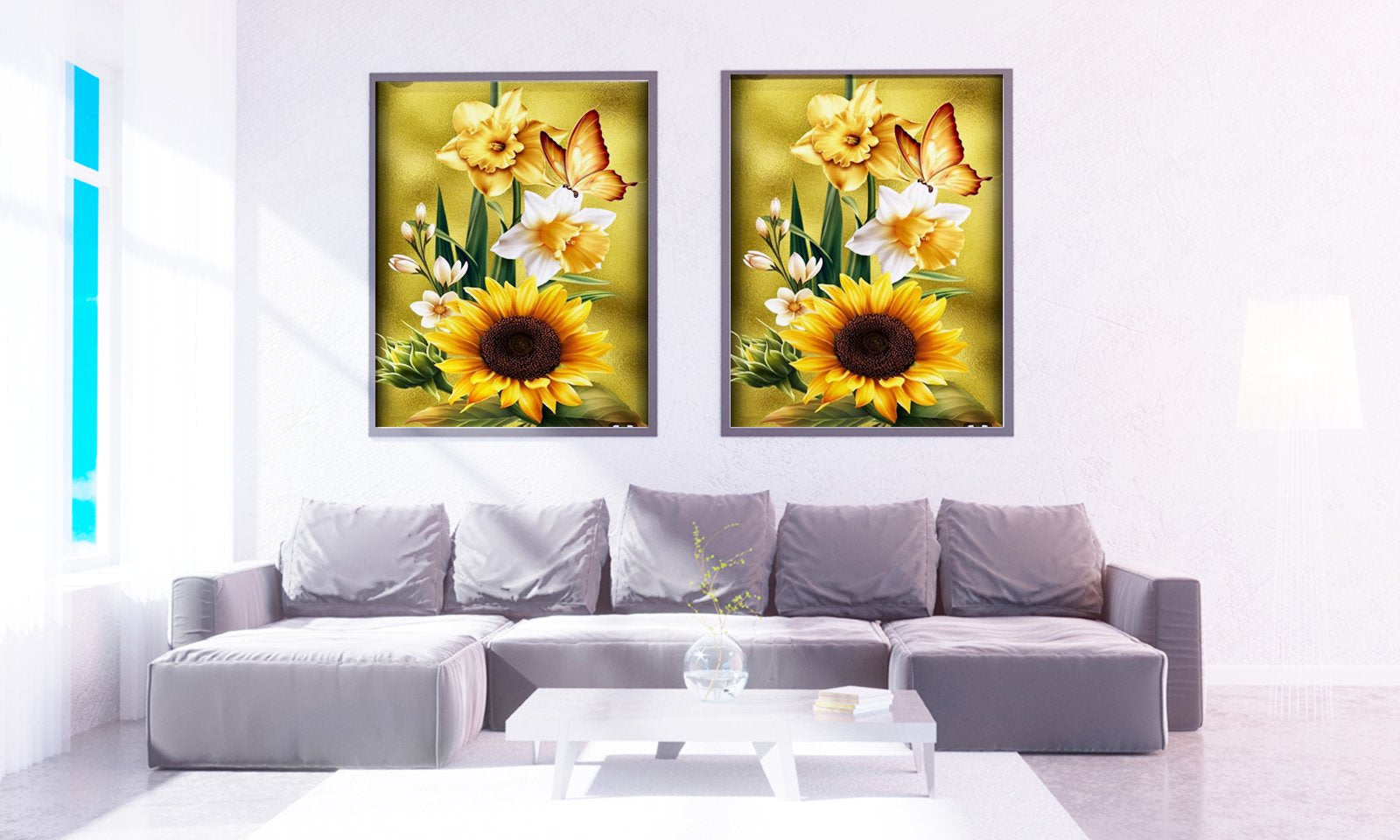 Sunflowers Diamond Painting Kits for Adults Beginners, 5D DIY Butterfly Diamond Art Kits Crafts, Flower Diamond dots Gem Art,Home Wall Decor 12 X 16 Inch