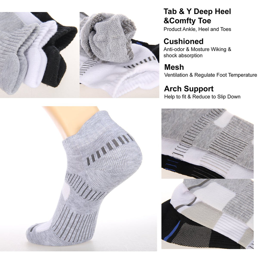 Men's Athletic Ankle Socks Mens Cushioned Breathable Low Cut Socks 6 Pairs