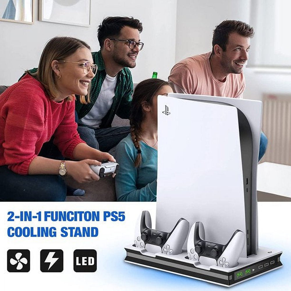  PS5 Stand Cooling Fan with Dual Controller Charger Station for Sony Playstation 5 Game Console,PS5 Controller Accessories-White