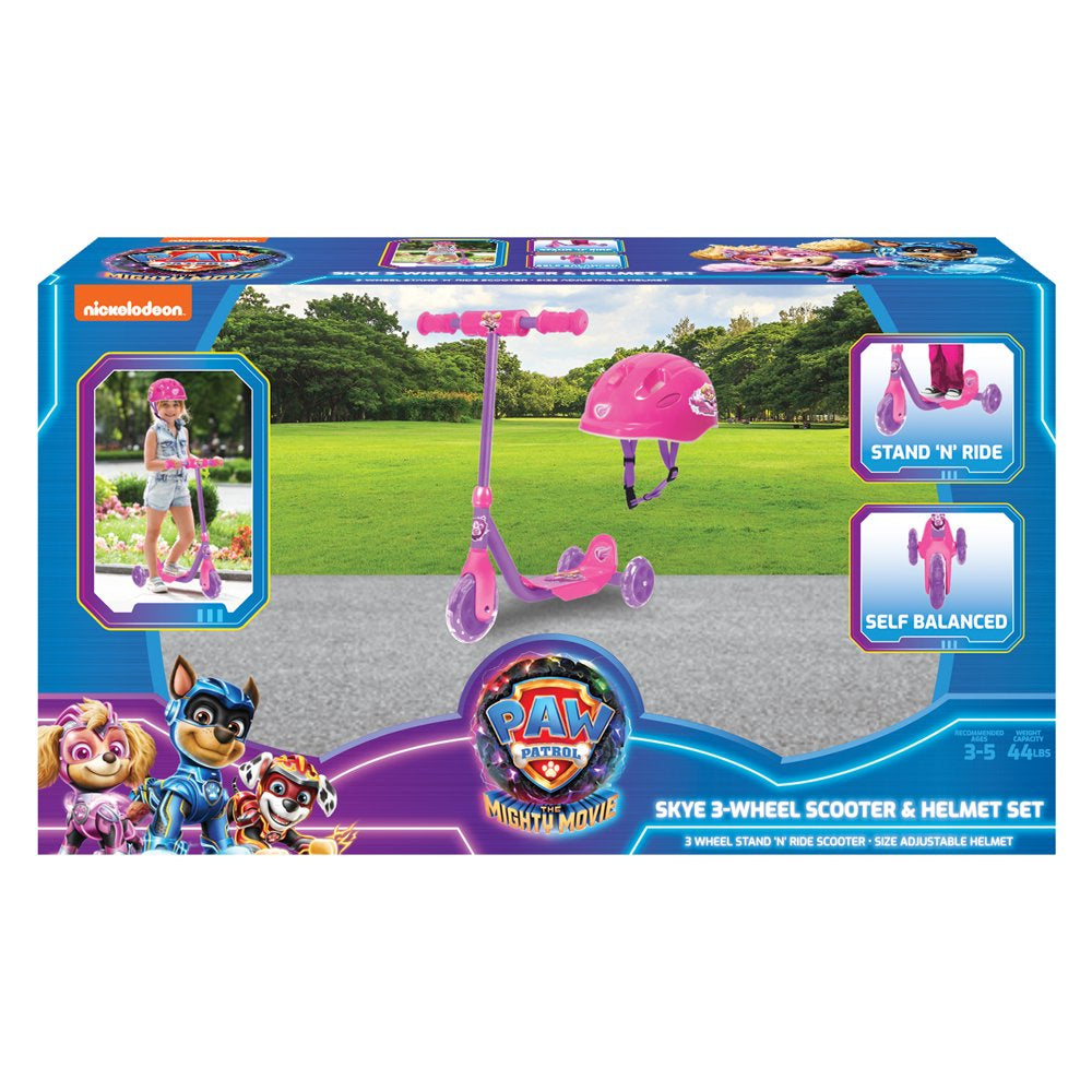 PAW Patrol The Mighty Movie Skye 3 Wheel Scooter & Helmet Set - Ages 2+ - 44lbs - Unisex - Pink