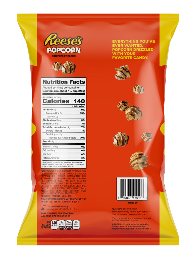 REESE'S Peanut Butter Chocolate Drizzled Popcorn, 5.25 oz Sharing-Size Bag