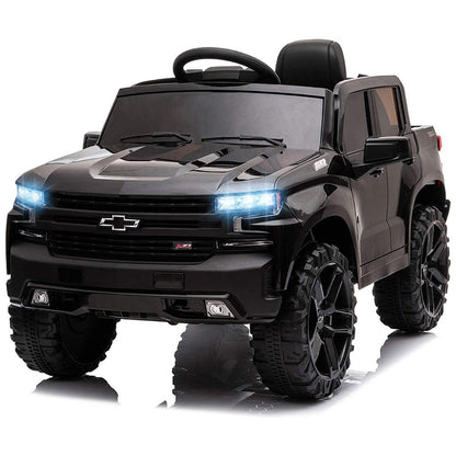 Funtok Licensed Chevrolet Silverado 12V Kids Electric Powered Ride on Toy Car with Remote Control & Music Player, Black