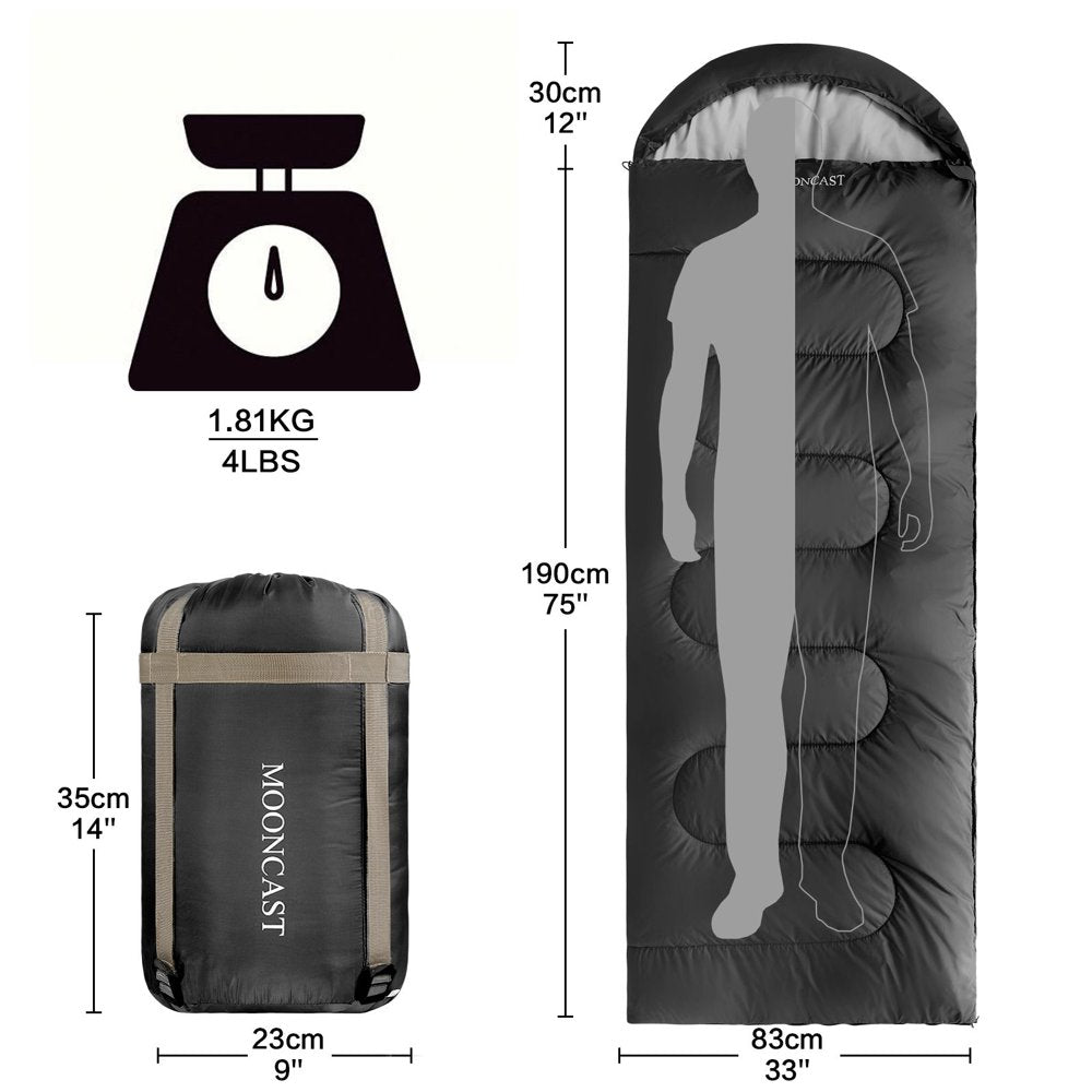 MOONCAST 0 ºC Sleeping Bags, Compression Sack Portable and Lightweight for Camping, Dark Gray