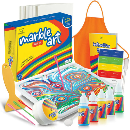 Craftbud Marbling Paint Kit & Toy for Kids Art with 5 Paint Colors, Water Art Paint Set Comes with Guide Book - Arts and Crafts for Girls & Boys Ages 6+