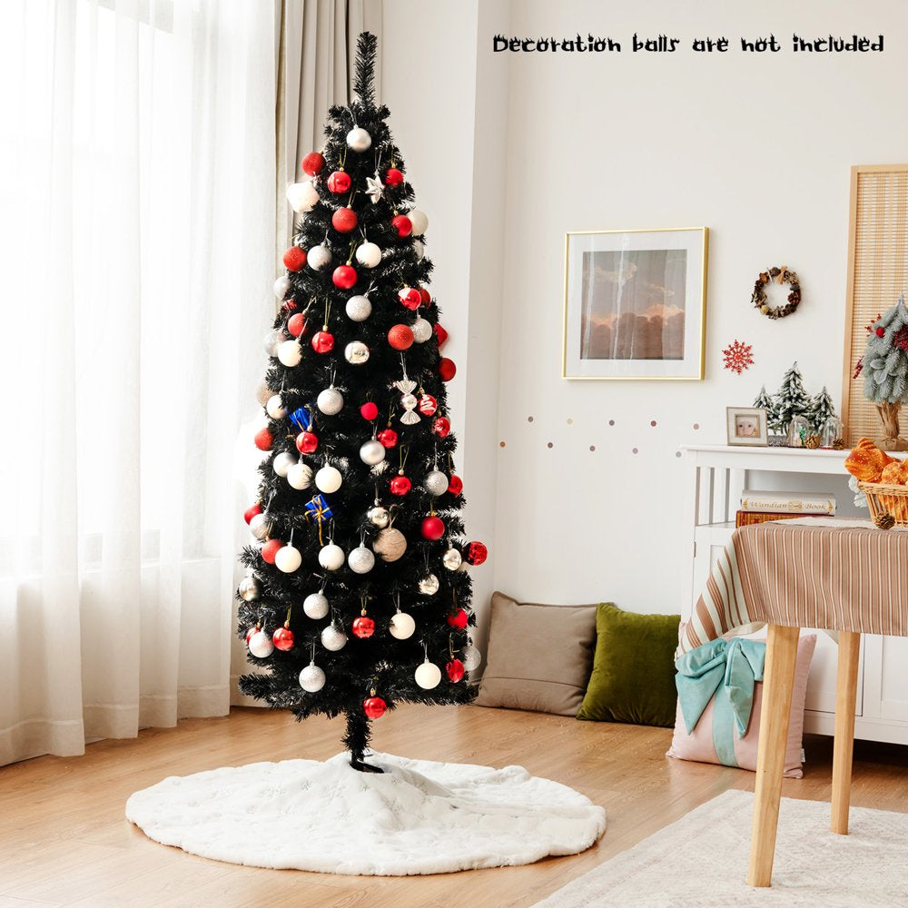 Gymax 6FT Unlit Black Artificial Pencil Tree Christmas Tree w/ 520 PVC Branch Tips