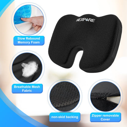 NEXPURE Memory Foam Seat Cushion Cooling Gel Butt Pillow for Tailbone Pain Relief - Chair Cushion,Car Seat Cushion,Butt Pillow