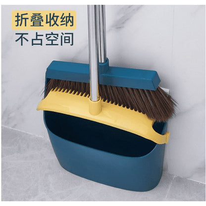 BIMZUC Upgrade 51.2'' Broom and Dustpan Set,Self-Cleaning with Dustpan Teeth,Broom and Dust Pan Combo-Blue