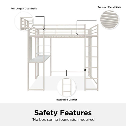Teen Novogratz Hunter Full Size Metal Loft Bed with Desk, White