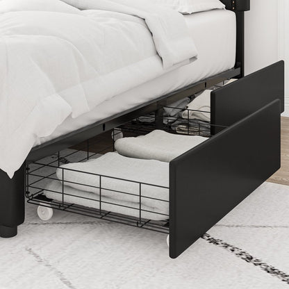 Homfa Full Storage Bed with 4 Drawers, PU Leather Platform Bed Frame with Adjustable Upholstered Headboard, Black