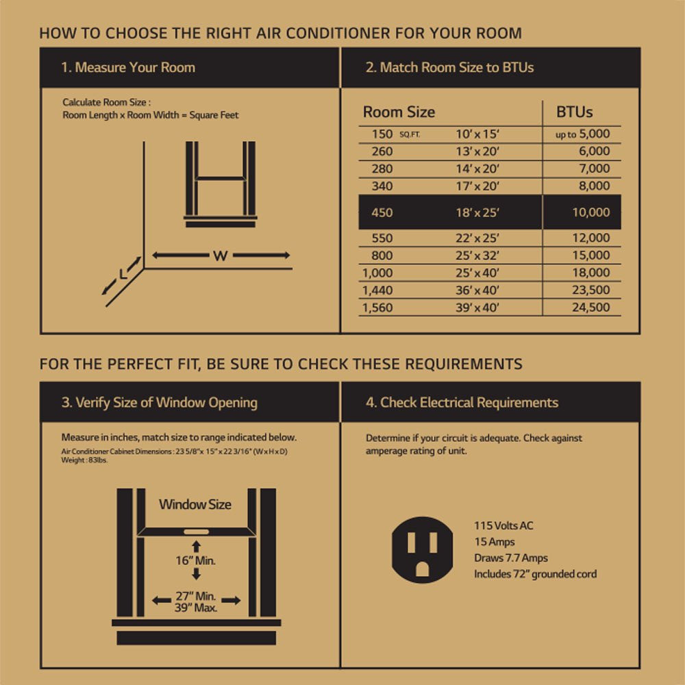LG 10,000 BTU Window Air Conditioner, Cools 450 Sq.Ft. (18' X 25' Room Size), Quiet Operation, Electronic Control with Remote, 3 Cooling & Fan Speeds, ENERGY STAR®, Auto Restart, 115V