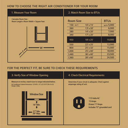 LG 10,000 BTU Window Air Conditioner, Cools 450 Sq.Ft. (18' X 25' Room Size), Quiet Operation, Electronic Control with Remote, 3 Cooling & Fan Speeds, ENERGY STAR®, Auto Restart, 115V