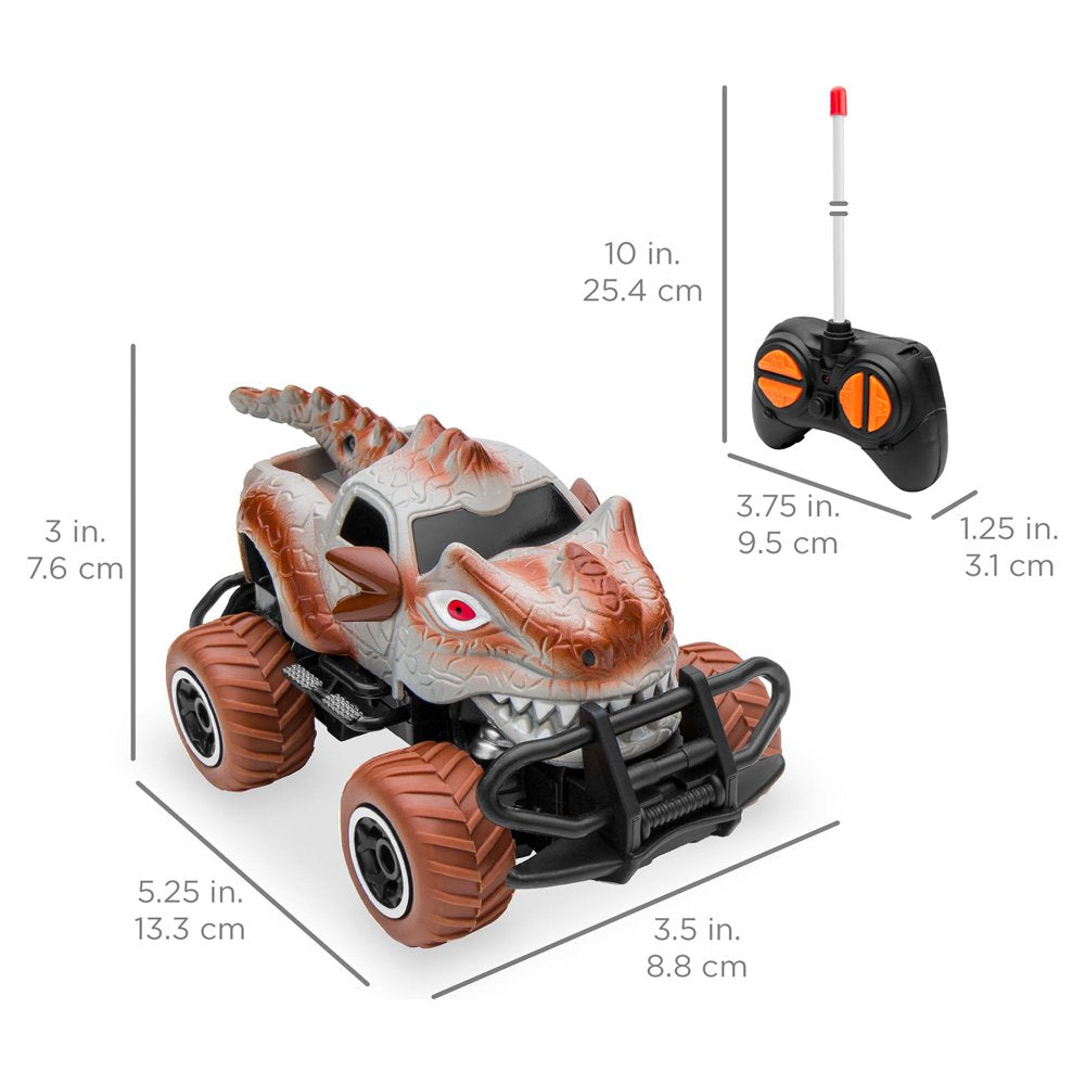 Best Choice Products Set of 2 1/43 Scale 27MHz Toy Dinosaur RC Cars w/ 2 Controllers, 9mph Max Speed