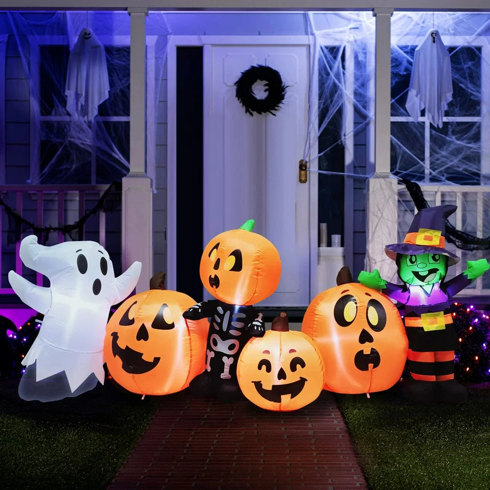 8 ft Long Three Halloween Characters and Pumpkin Patch Halloween Inflatable Yard Decoration