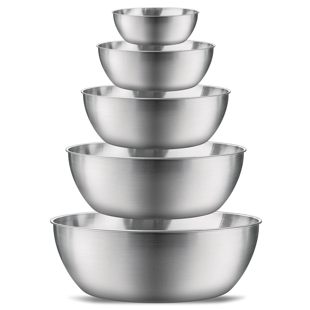 Stainless Steel Mixing Bowl Set of 5, Meal Prep Mixing Bowls,  Salad Bowl Nesting Bowls for Space Saving Storage, Great for for Kitchen Cooking, Baking, Prepping, Food Storage