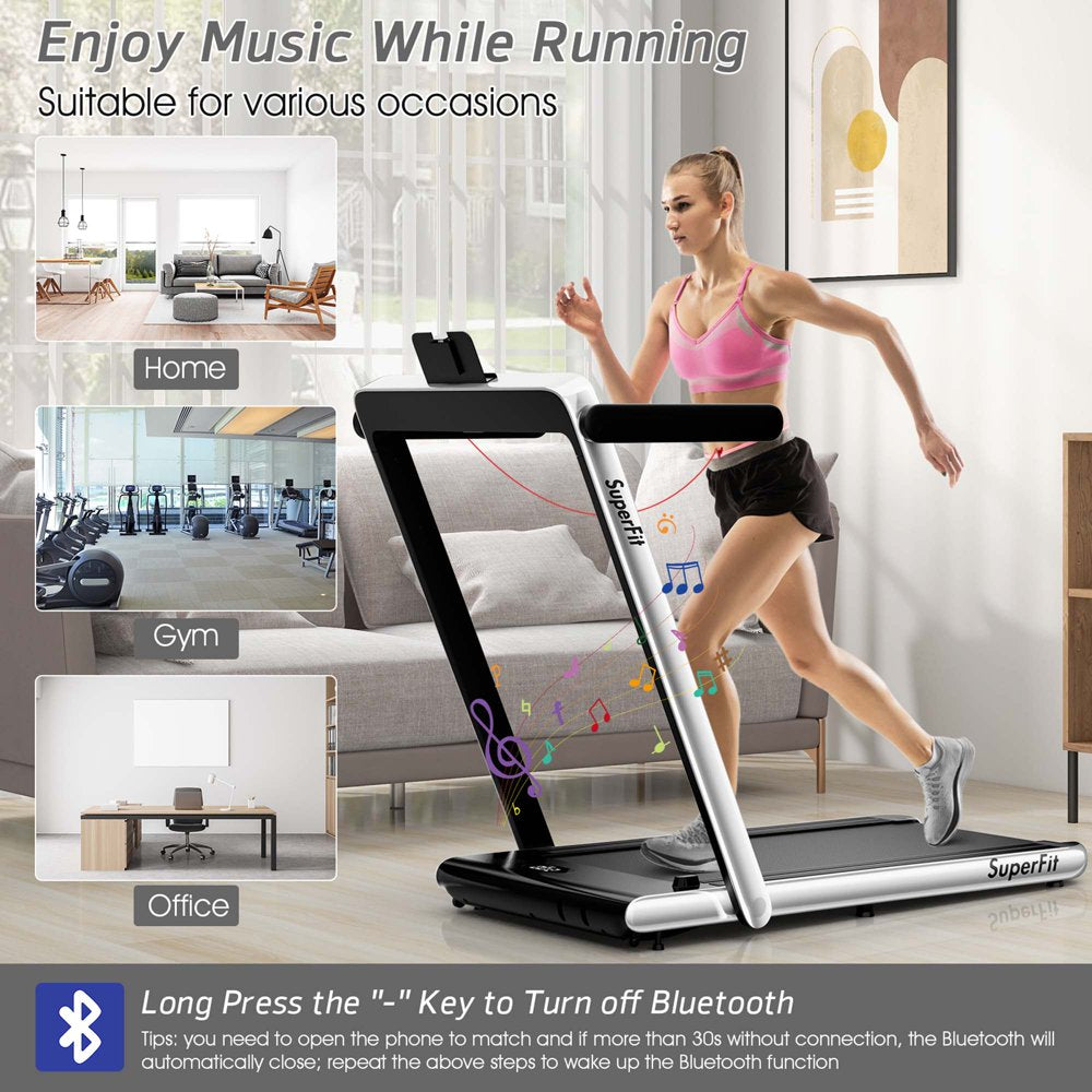 SuperFit Up To 7.5MPH 2.25HP 2 in 1 Dual Display Folding Treadmill Jogging Machine W/APP Control Dual Display Screen Silver