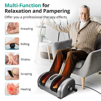 Binecer Shiatsu Foot Massager, Foot Massager Machine with Heat and Pressure, 4 Modes & Intensities, Remote Control, Kneading, Rolling, Scraping for Calf, Legs, Arms, Christmas Gifts