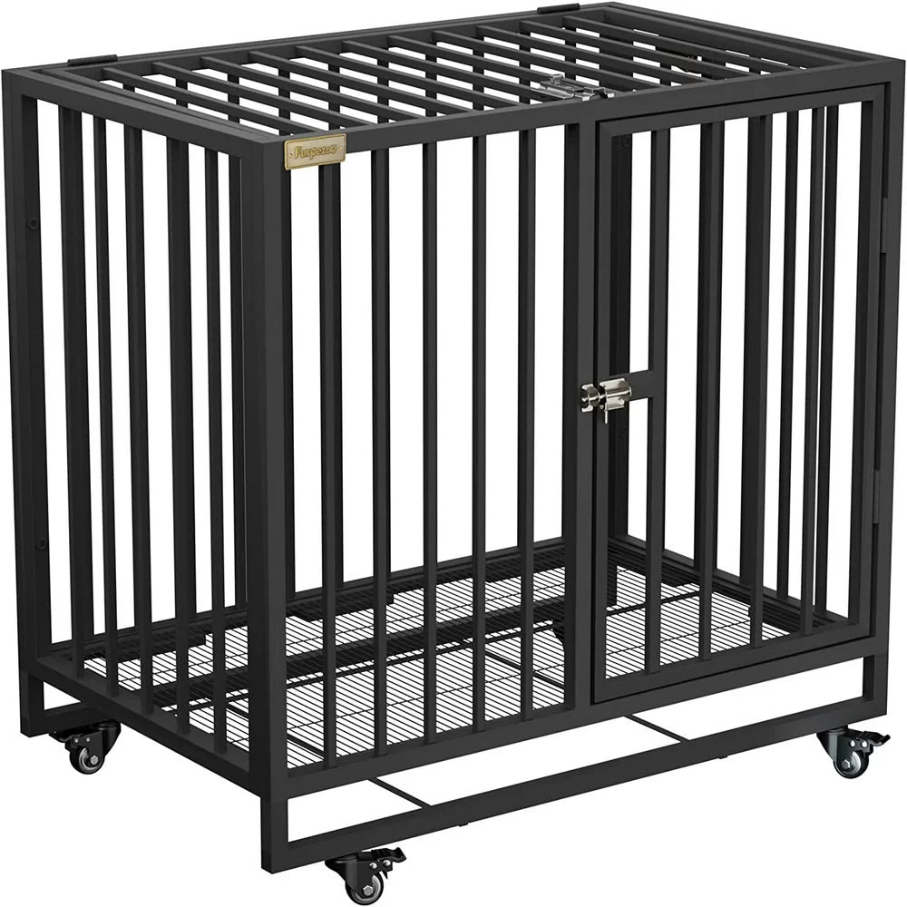 Furpezoo Dog Crate, Heavy Duty Strong Steel Dog Cage, Medium Dog Kennel with 4 Wheels