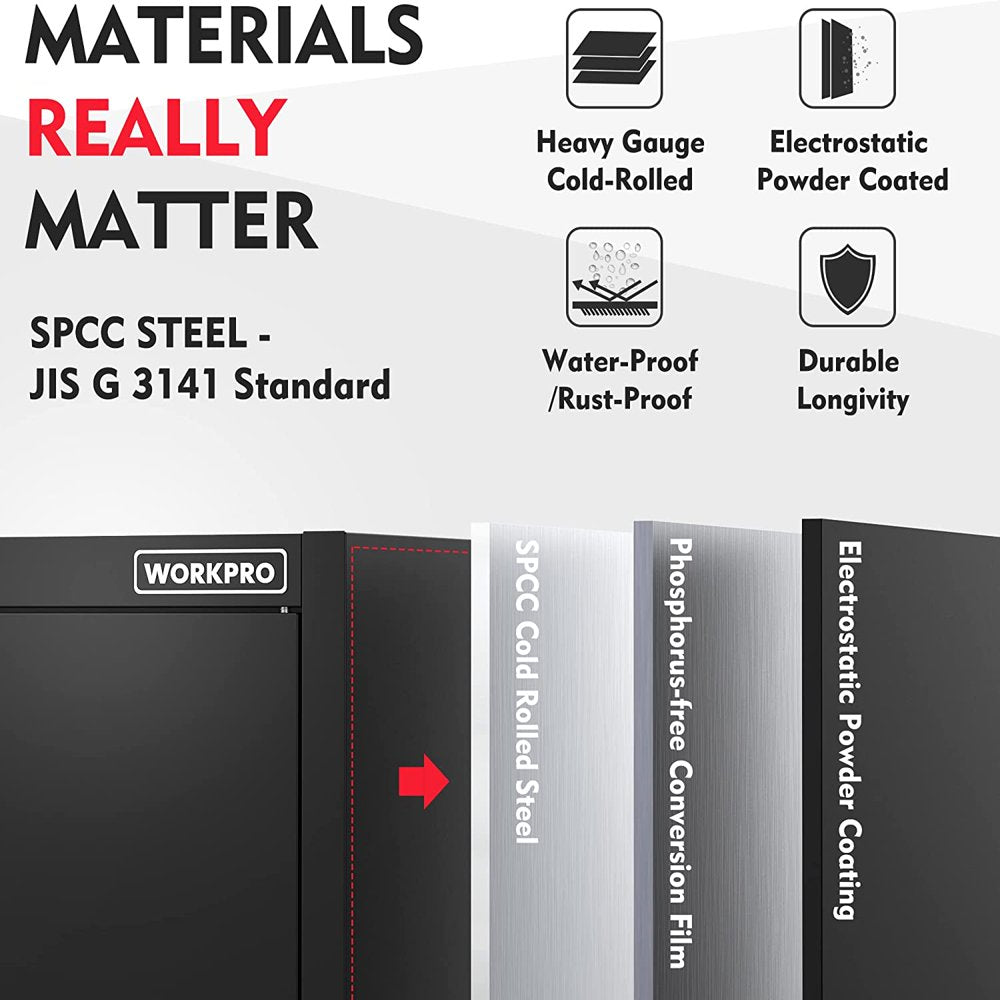 WORKPRO Storage Cabinet, Metal Garage Cabinets with Doors and Shelves, Tall Locking Steel Cabinet for Tools, Office, Home, Shops, Black, 71" H x 31-1/2" W x 15-3/4" D, 900 lbs Load Capacity (Total)