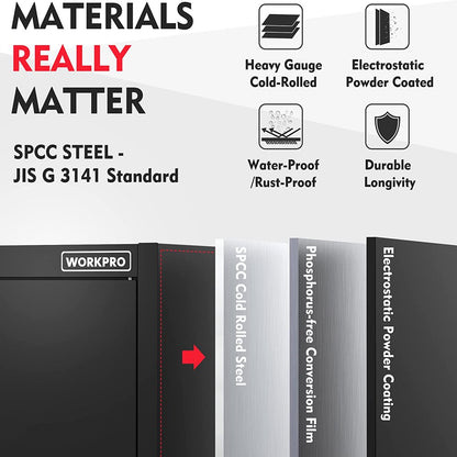WORKPRO Storage Cabinet, Metal Garage Cabinets with Doors and Shelves, Tall Locking Steel Cabinet for Tools, Office, Home, Shops, Black, 71" H x 31-1/2" W x 15-3/4" D, 900 lbs Load Capacity (Total)