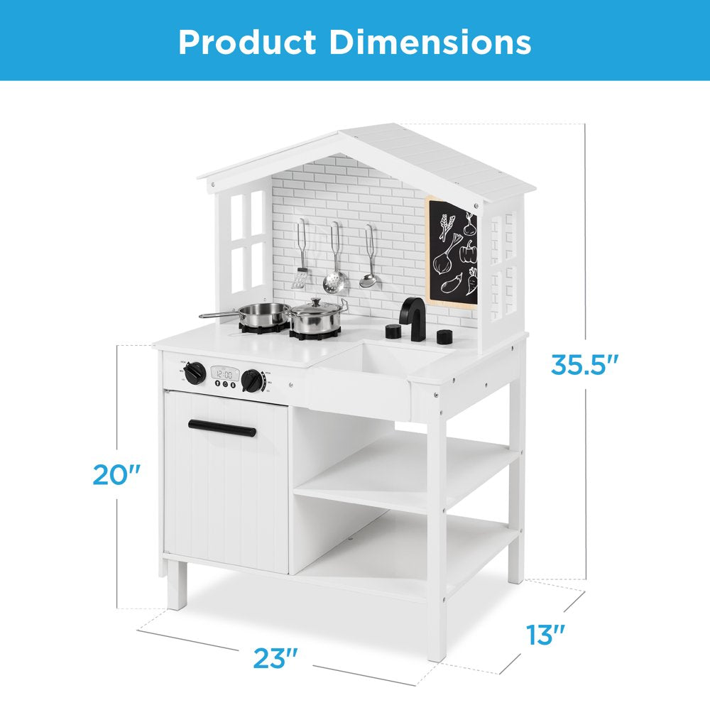 Best Choice Products Farmhouse Play Kitchen Toy for Kids w/ Chalkboard, Storage Shelves, 5 Accessories - White