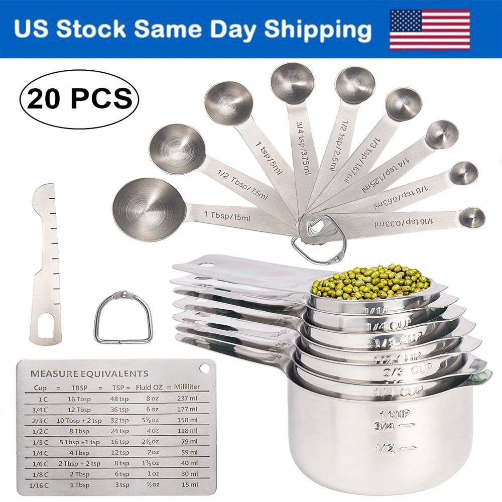 20 Pieces Stainless Steel Measuring Cups & Spoons Set, Cups and Spoons,Kitchen Gadgets for Cooking & Baking