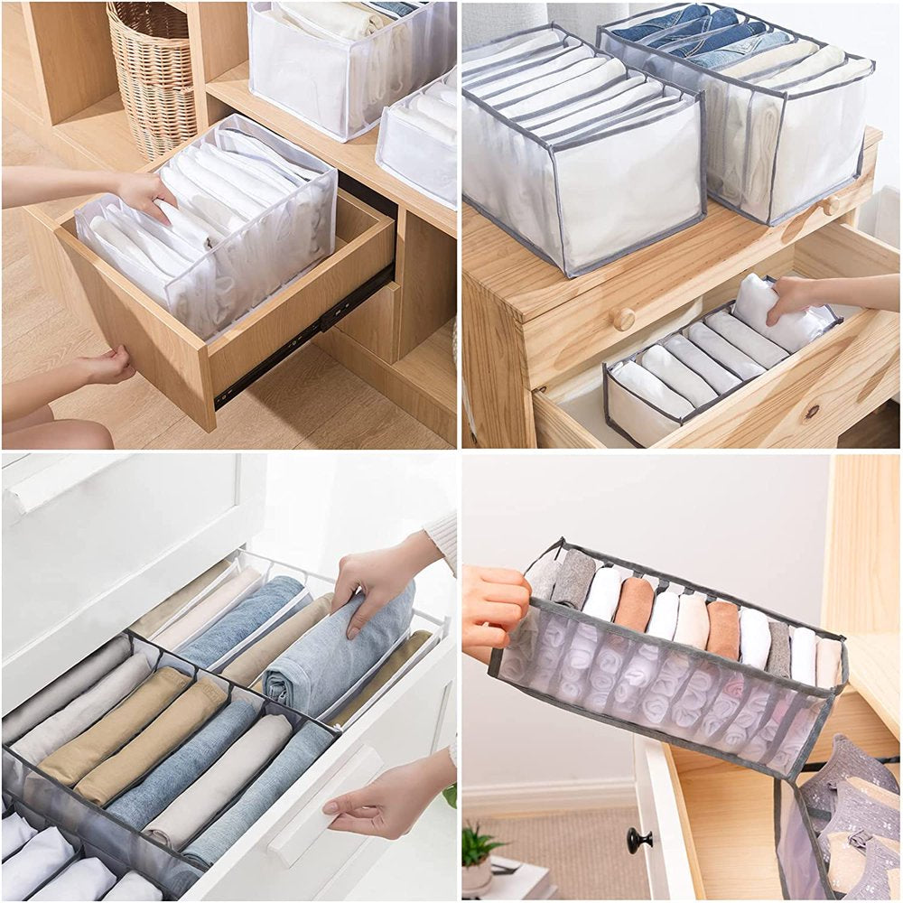 5 PCS Clothes Organizer for Clothes,Drawer Dividers Containers for Wardrobe,Cloth Storage Bins,Washable Foldable Compartment Box for Bedroom Dorm Room,Gray,Storage 5 Pcs