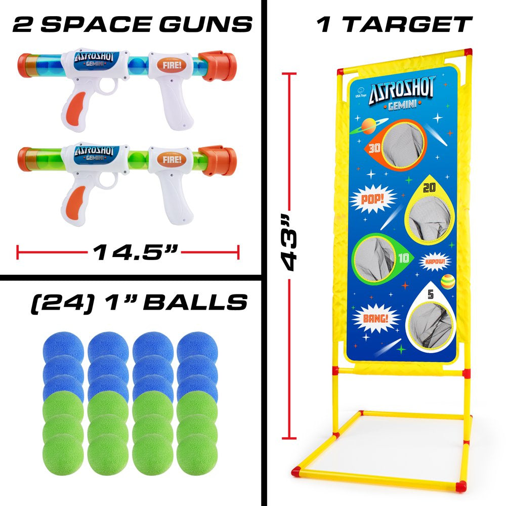 Astroshot Gemini - 2 Ball Popper Blasters Toy with 24 Soft Foam Balls and Standing Target(Unisex)