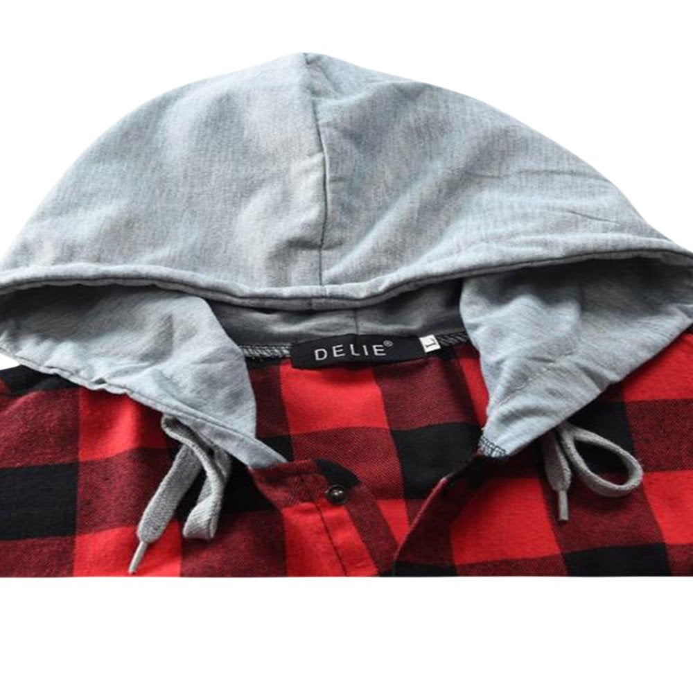 Mens Thermal Flannel Shirts Jackets with Hood Button Down Long Sleeve Big and Tall Plaid Jackets