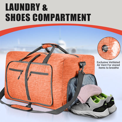  Travel Duffle Bag for Men, Large Foldable Duffel Bag for Travel with Shoe Compartment, 24" Overnight Weekender Bag Gym Bags for Men Women Waterproof & Tear Resistant (Orange)