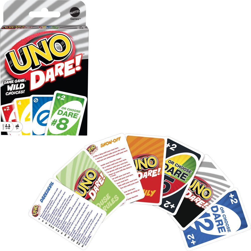 UNO Dare Card Game for Family Night Featuring Challenging and Silly Dares From 3 Categories