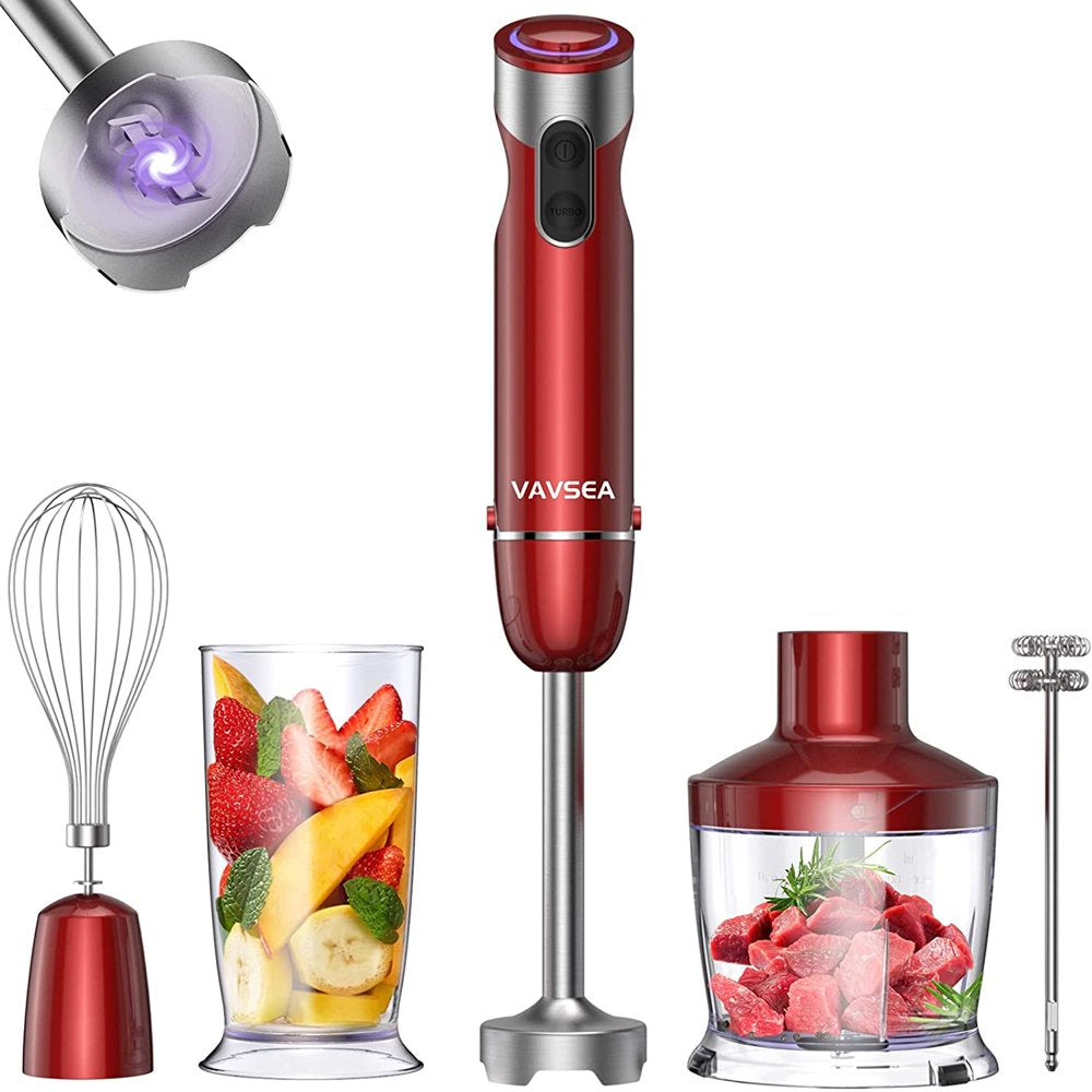 VAVSEA Immersion Hand Blender, 12-Speed Multi-Function Handheld Stick Blender with Stainless Steel Blades, Chopper, Beaker, 600Ml, Whisk and Milk Frother for Baby Food/Smoothies/Puree, BPA Free