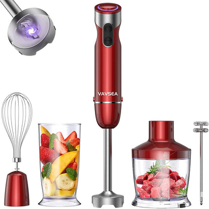 VAVSEA Immersion Hand Blender, 12-Speed Multi-Function Handheld Stick Blender with Stainless Steel Blades, Chopper, Beaker, 600Ml, Whisk and Milk Frother for Baby Food/Smoothies/Puree, BPA Free