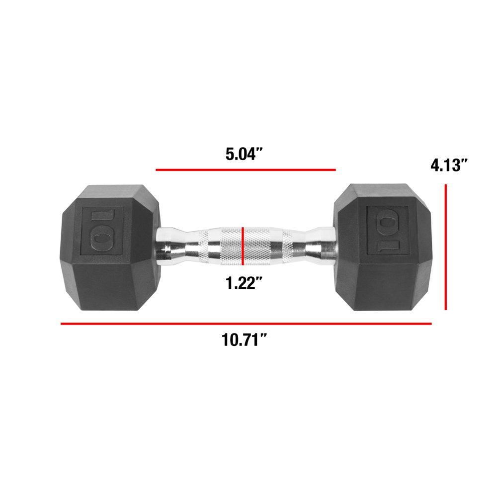 Barbell, 10lb Coated Rubber Hex Dumbbell, Pair