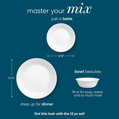 Corelle®- Winter Frost White, round 12-Piece Dinnerware Set