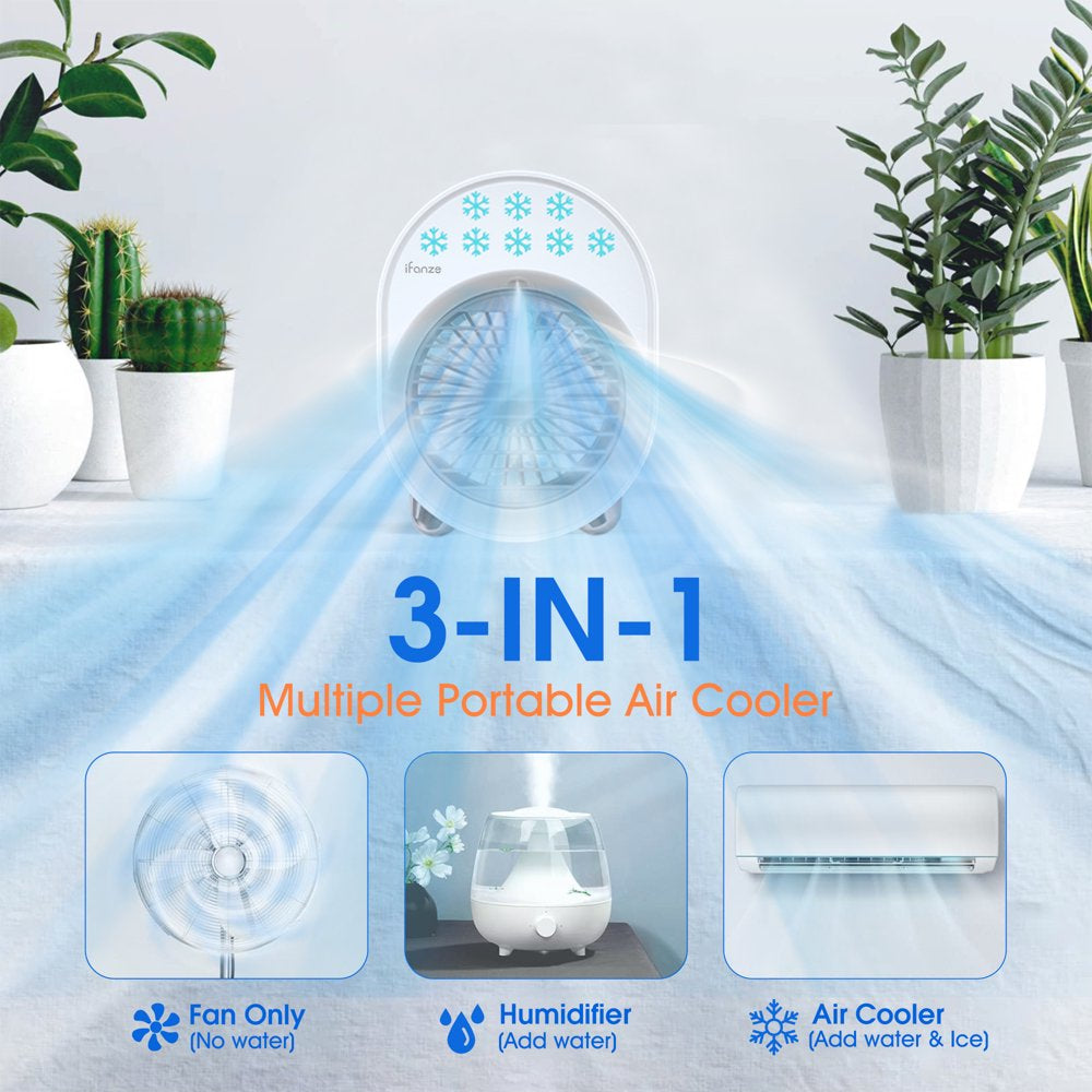 Ifanze Portable Air Conditioners, Rechargeable Personal Mini Air Conditioner Fan with Humidifier, Mini Evaporative Air Cooler for Room Bedroom Office Desk