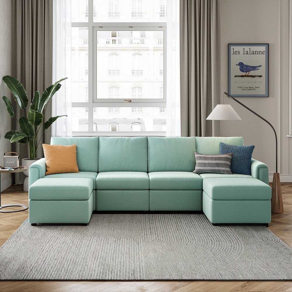 LINSY HOME Modular Couches and Sofas Sectional with Storage Sectional Sofa U Shaped Sectional Couch with Reversible Chaises, Teal