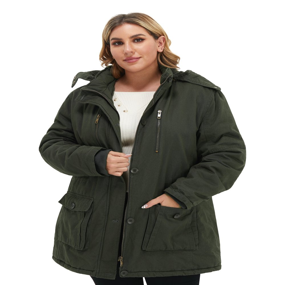 Soularge Women's Winter Plus Size Multi Pockets Utility Coat (Army green, 4X)