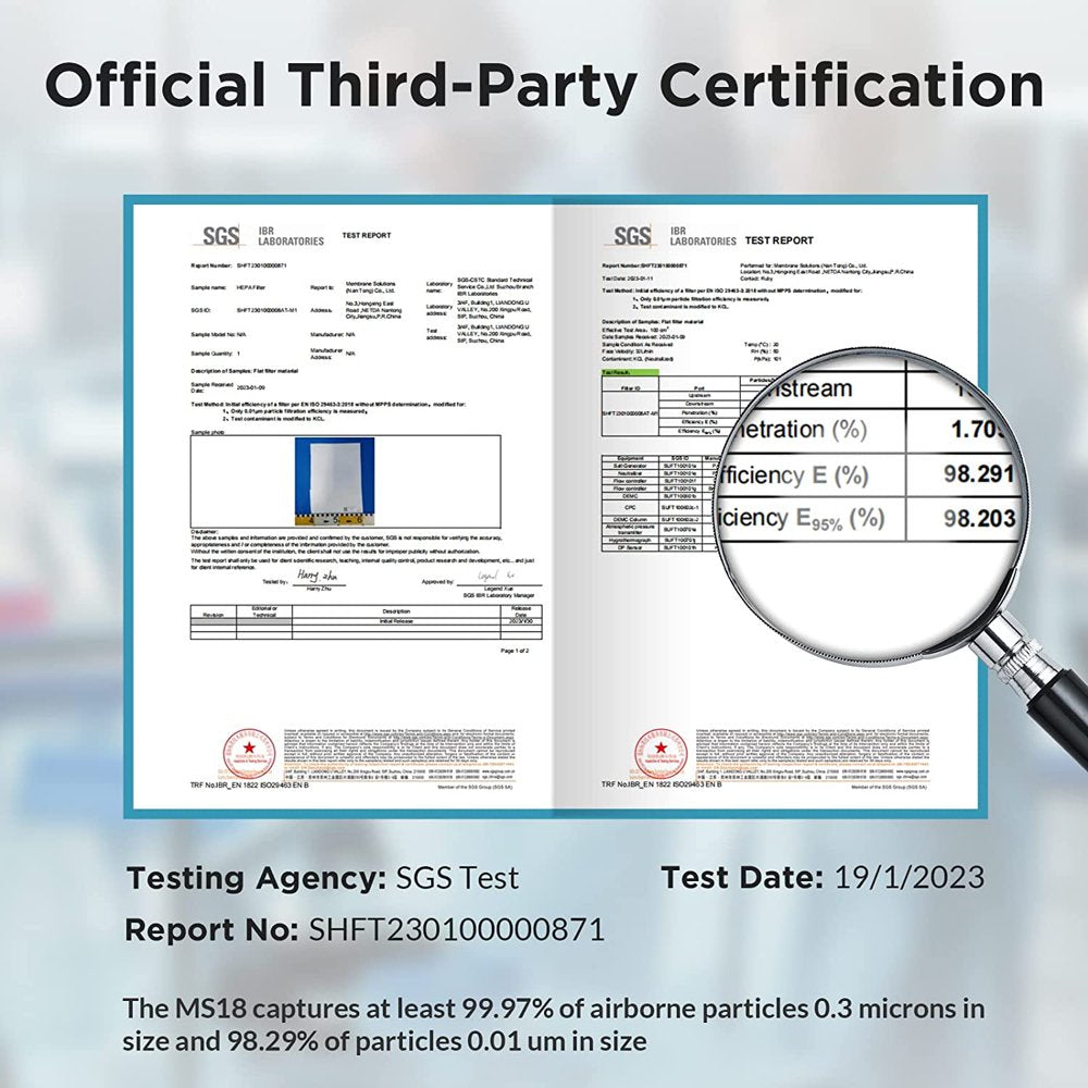 Membrane Solutions MS18 Air Purifier, Washable Pre-Filter with H13 True HEPA Air Filter for 825 Sq Ft Large Room, Reduces 99.97% Allergies Pet Dander Smoker
