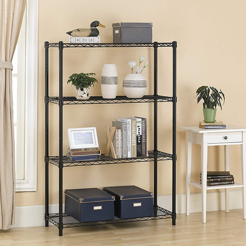 BestOffice 4 Shelf Wire Shelving Unit Garage NSF Wire Shelf Metal Storage Shelves Heavy Duty Height Adjustable for 1000 lbs Capacity Black