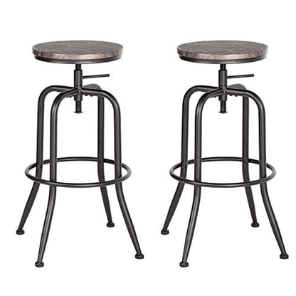 Casa Adjustable Height Swivel Wood Style round Bar Stool, Set of 2, Walnut