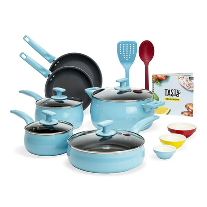 Tasty Ceramic Titanium-Reinforced Non-Stick Cookware Set, Multicolor, 16 Piece