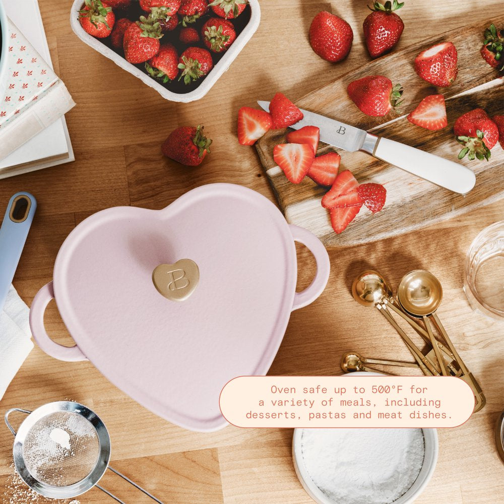 Beautiful 2QT Cast Iron Heart Dutch Oven, Pink Champagne by Drew Barrymore